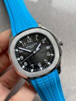 Replica PATEK PHILIPPE Aquanaut 5168G 42mm SS 3KF 1:1 Best Edition Black Dial on Light Blue Rubber Strap A324 V2