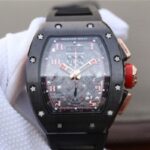 Replica Richard Mille RM011 Black Ceramic RG Chrono Skeleton Dial Black Rubber Strap A7750