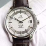 Replica Omega V6F De Ville Hour Vision Co-Axial 41mm SS White Dial Brown Leather Strap A8500