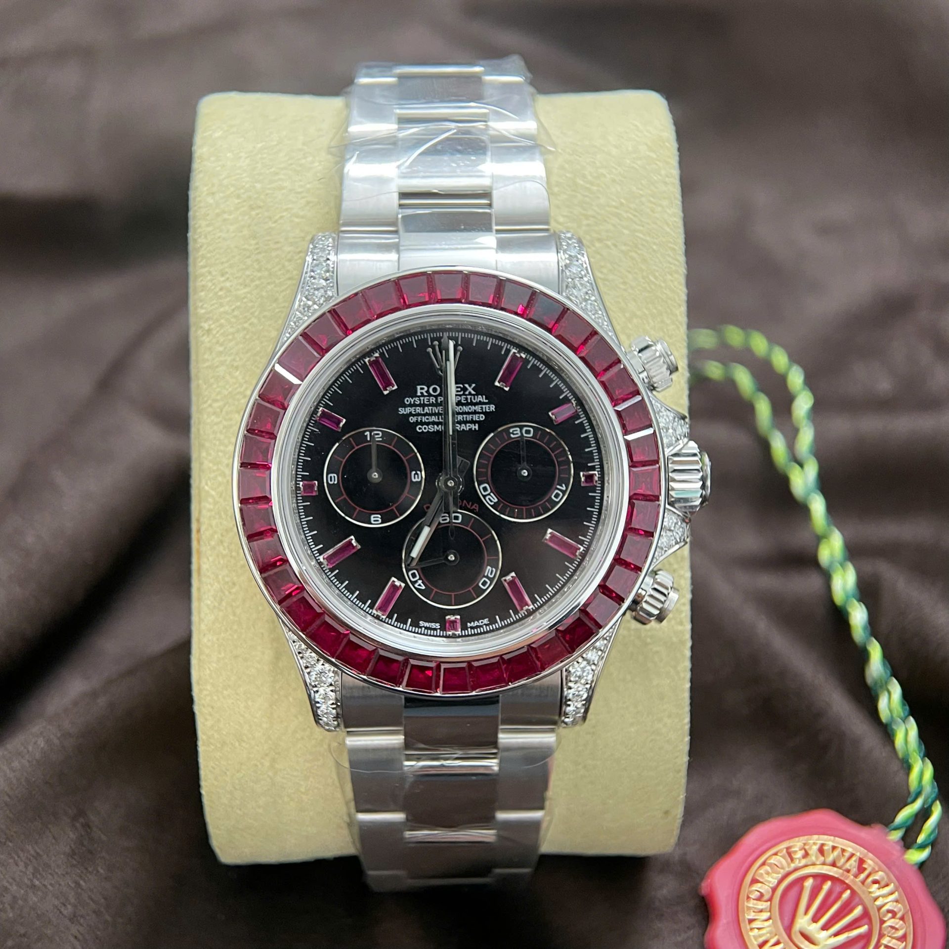E401CB91-4294-7943-7C22-2D360C6FAB97.jpg Rolex Daytona 126599TRU Replica Watch 18K Solid Gold + Natural Ruby + Natural Diamonds Custom 40mm - Image 1