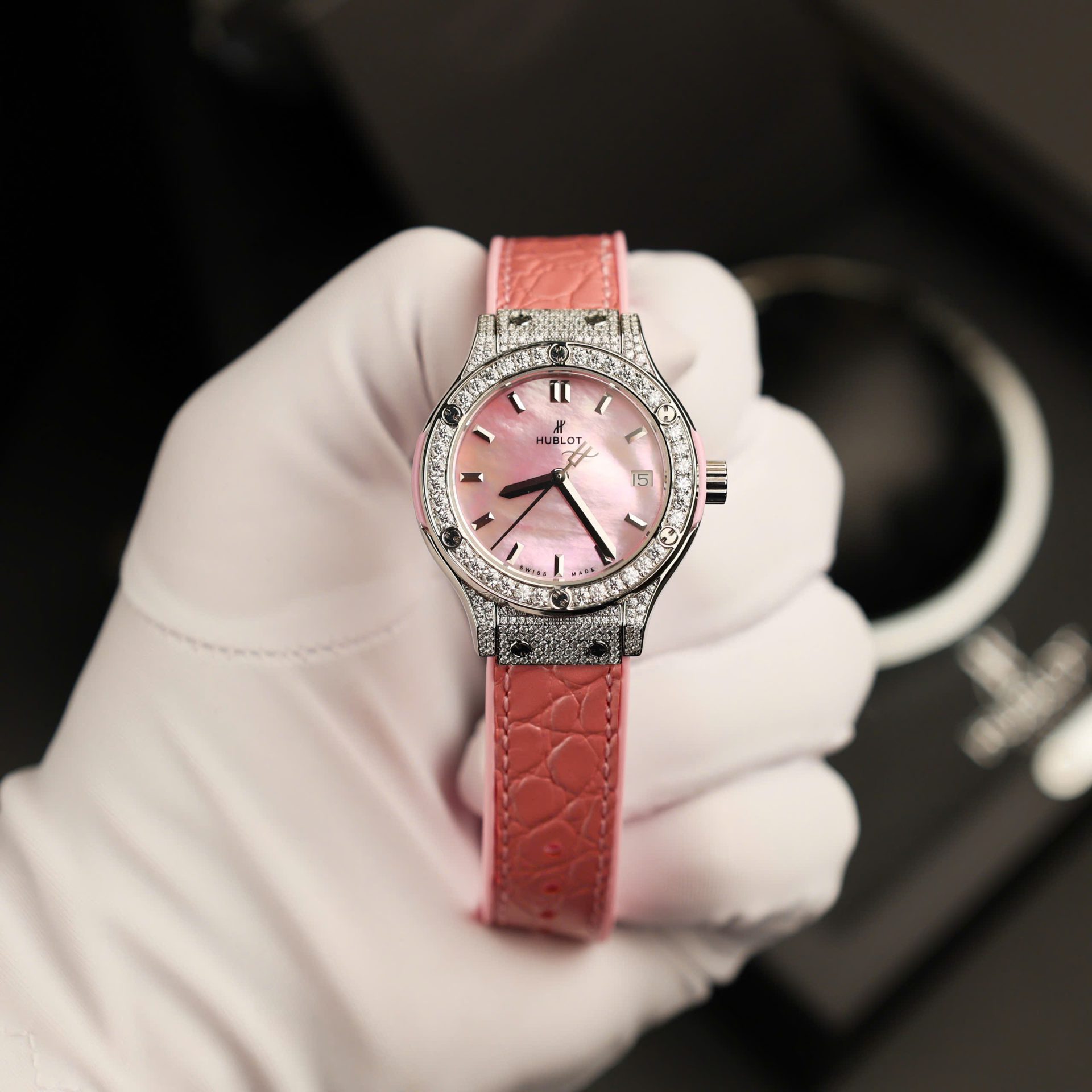 E5BB2EB9-E736-F757-D7EE-6EB2689025DD.jpg Hublot Classic Fusion Replica Watch Mother Of Pearl Dial + Moissanite Diamonds 33mm - Image 1