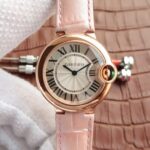 Replica Cartier Ballon Bleu 33mm RG White Dial Leather Strap Ronda Quartz