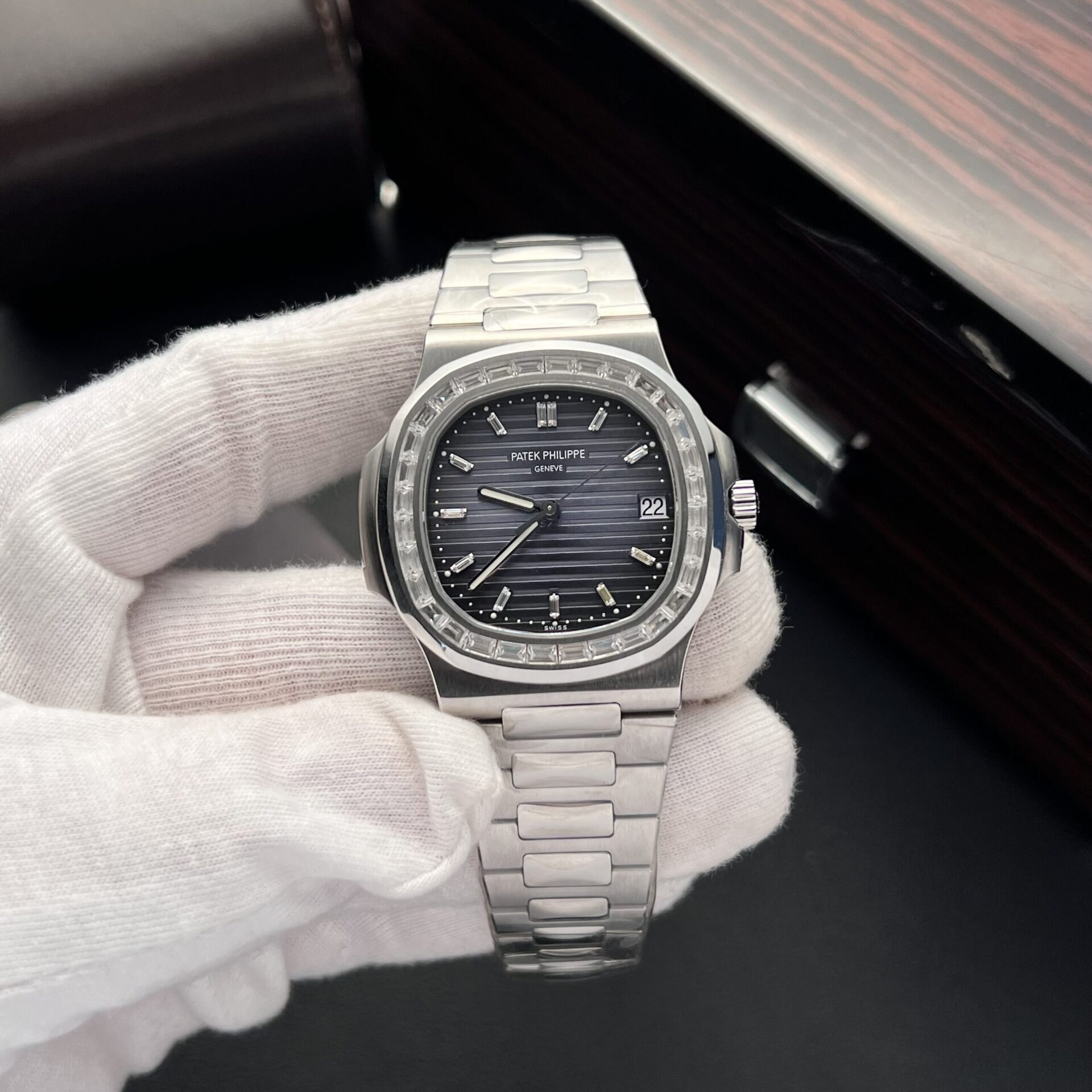 E78AA590-C1DE-C69B-83B0-9A15084233A2.jpg Patek Philippe Nautilus 5723 Replica 11 Watch Blue Dial With Diamond Bezel 40mm - Image 1
