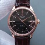 Replica Rolex MK Cellini Time 50505 Black Dial RG Leather Strap A3165