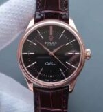 Replica Rolex MK Cellini Time 50505 Black Dial RG Leather Strap A3165