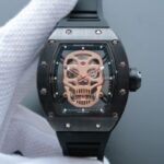 Replica Richard Mille RM052 Black Ceramic Gold Skull Dial Black Rubber Strap MIYOTA8215