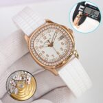 Fake Patek Philippe Replica Watch Aquanaut Ladies Embossed Brown Arabic Diamond Bezel Rose Gold Composite 35.6mm 5068R-001 TWF(1:1 replica) - Image 7