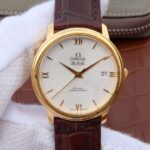 Replica Omega MKF De Ville 37mm YG White Dial YG Markers Leather Strap A2892