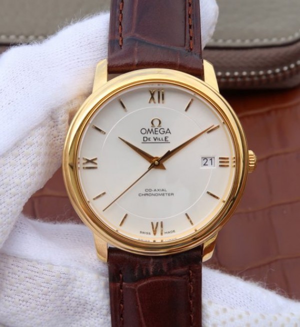 EBB1F1D5-B556-5749-1D6C-13926C944594.jpg Replica Omega MKF De Ville 37mm YG White Dial YG Markers Leather Strap A2892 - Image 1
