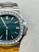 Replica PATEK PHILIPPE Nautilus 5711/1A PPF 1:1 Best Edition Green Textured Dial T Diamonds Bezel on SS Bracelet 324CS V4 - Image 10