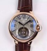 Replica Cartier Ballon de Cartier Tourbillon RG Gray Dial Leather Strap Flying Tour