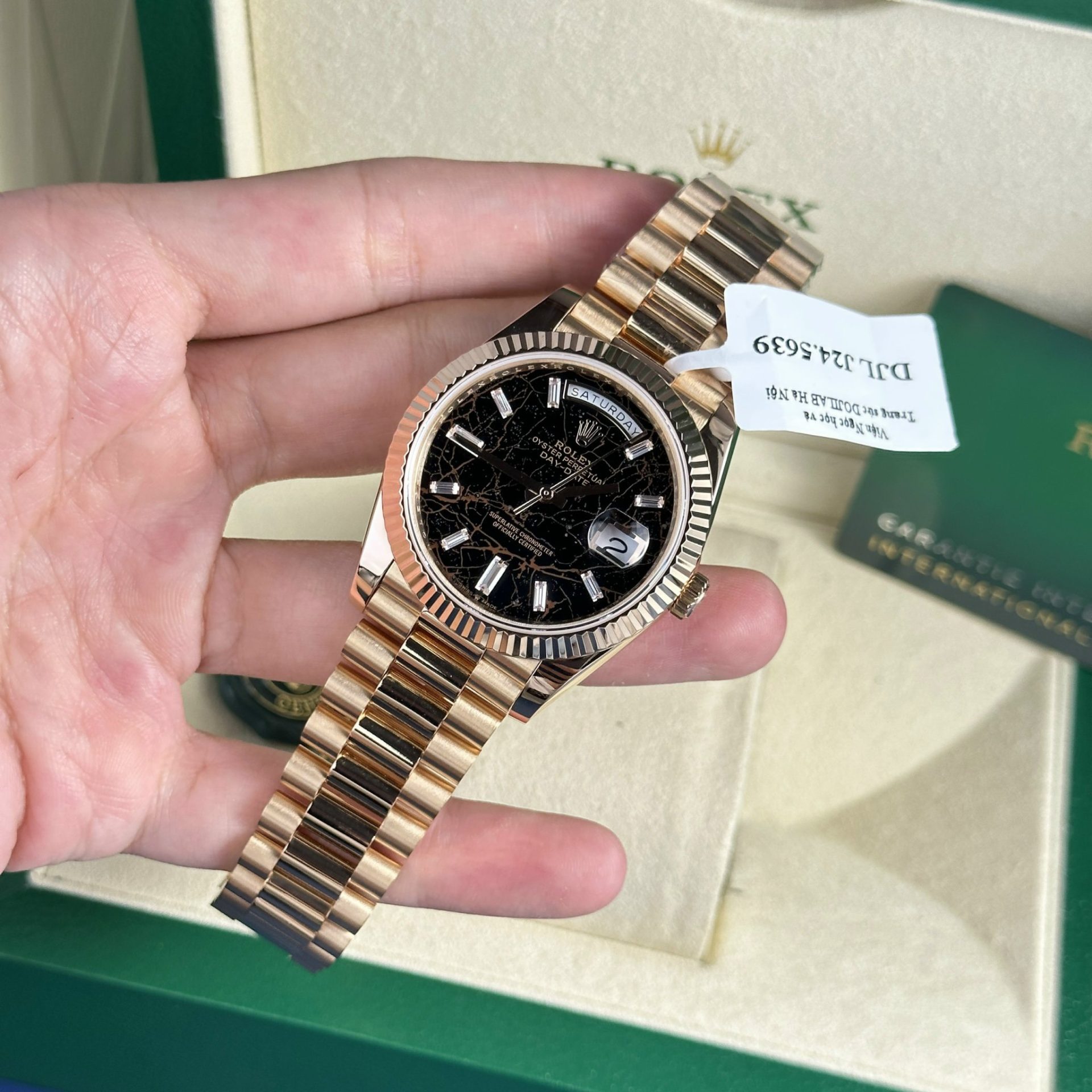 ECED9492-BA5A-46AD-A673-D07E18345414.jpg Rolex Best Replica Watch Day-Date 228235 Eisenkiesel Dial 18K Gold Wrapped GMF 40mm - Image 1