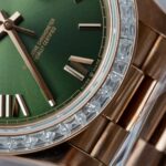 Rolex Day-Date Geen Dial Copies Watches Gold Wrapped + Diamonds Moissanite Baguette 40mm - Image 8