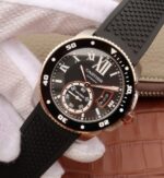 Replica Cartier JJF Calibre De Cartier Diver SS Black Dial RG Bezel Black Rubber Strap A23J - Image 2