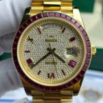 Rolex Day-Date Replica Watch Ruby Red + Moissanite Diamonds Gold Wrapped GM Factory 40mm - Image 4