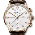 IWC Portuguese Silver Dial Chronograph Rose Gold Leather Automatic Men’s Watch IW371480(1:1 replica)