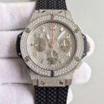 Replica Hublot Big Bang Full Pave Chrono Diamonds Dial Black Rubber Strap A7750