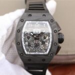 Replica Richard Mille RM011 NTPT Carbon Case Chronograph KVF Skeleton Dial White Inner Bezel Black Rubber Strap A7750
