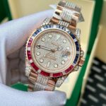Rolex Replica 11 Watch GMT Master II Gold Wrapped Moissanite Diamond Sapphire 40mm - Image 3