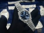 Rolex Best Replica Watch DateJust Dial Blue Custom Full Diamonds Moissanite 41mm - Image 2