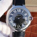 Replica Cartier TWF Ballon Bleu 46mm Black Textured Dial Leather Strap MIYOTA9015