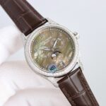 Fake Patek Philippe Replica Watch 4948G-001 Complications Ladies Annual Calendar Moon Phase 38mm Black Tahitian Mother of Pearl Arabic White Gold Diamond Set Leather(1:1 replica) - Image 6