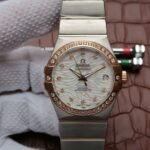 Replica Omega V6 Constellation 35mm SS White Dial Diamonds   Bezel Markers RG Bezel A2500