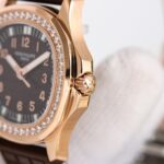 Fake Patek Philippe Replica Watch Aquanaut Ladies Embossed Brown Arabic Diamond Bezel Rose Gold Composite 35.6mm 5068R-001 TWF(1:1 replica) - Image 3