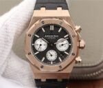 Replica Audemars Piguet Royal Oak Chronograph 26331 RG Black Dial Leather Strap A7750
