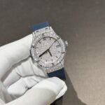 Hublot Classic Fusion Replica Watch Blue Rubber Strap Moissanite Diamond 33mm - Image 3