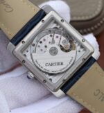 Replica Cartier Tank MC SS Blue Textured Dial Diamonds Bezel Leather Strap - Image 6