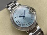 Ballon Bleu de Fake Cartier Watch Steel Diamond Bezel 33mm Blue Silver Dial W4BB0028(1:1 replica) - Image 7
