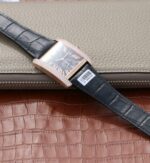 Replica Cartier Tank MC RG Black Textured Dial Diamonds Bezel Leather Strap - Image 8