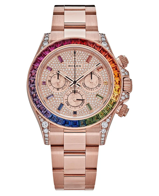 FCB6AE27-3C95-1D0C-302A-AE2695275183.webp Rolex Daytona Rose Gold Rainbow Bezel Diamond Dial 116595RBOW(1:1 replica) - Image 1