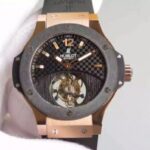 Replica Hublot Big Bang Tourbillon RG Black Textured Dial Black Rubber Strap