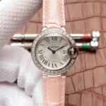 Replica Cartier Ballon Bleu 28mm SS Diamonds Bezel White Dial Ronda Quartz