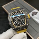 Swiss Replica Richard Mille RM 12-01 Tourbillon Watch ?C Bold Yellow Fabric Strap, Carbon Fiber Barrel Case, Skeleton Dial - Image 8
