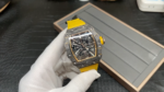 Swiss Replica Richard Mille RM 12-01 Tourbillon Watch ?C Bold Yellow Fabric Strap, Carbon Fiber Barrel Case, Skeleton Dial - Image 2